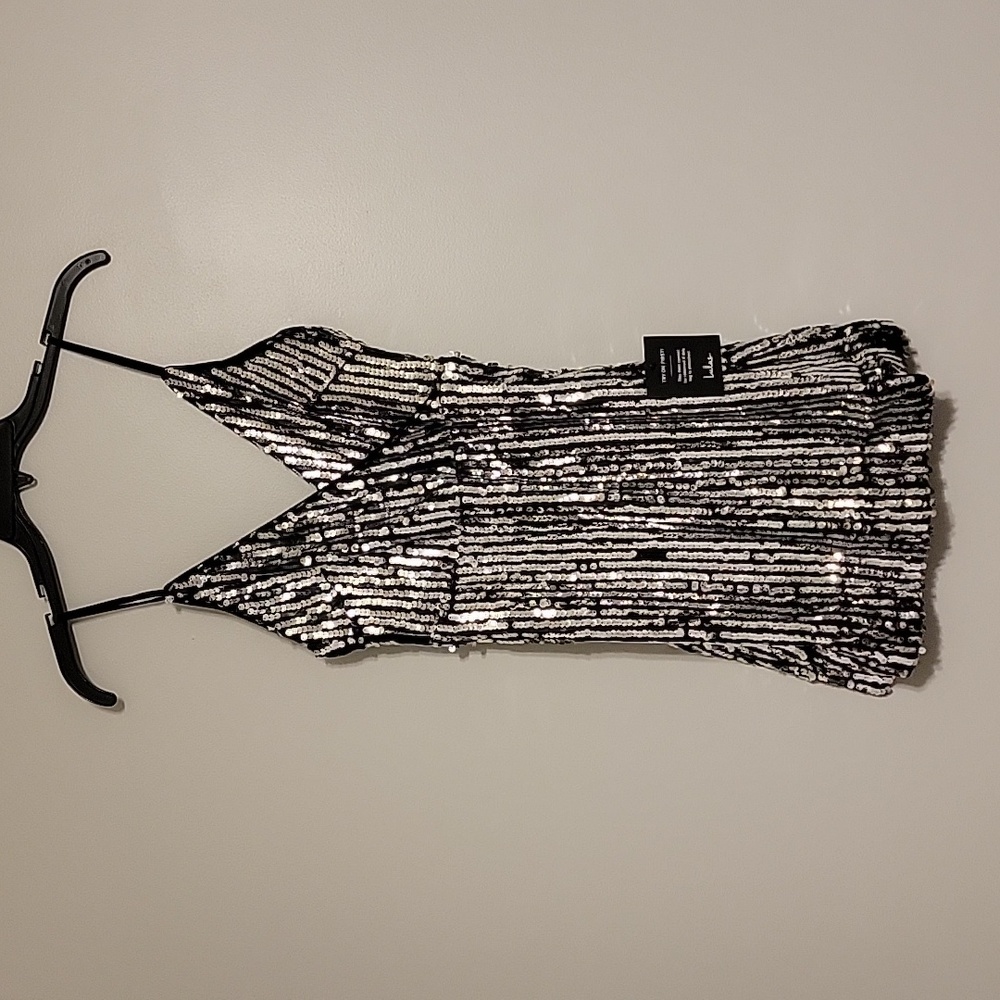 Lulus Mega Babe Black & Silver Sequin Bodycon Mini Dress S - Picture 7 of 12